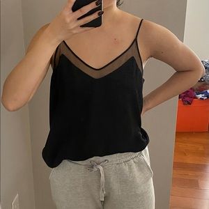 Jasmine and Juliana Small black tank top with mesh v neck and adjustable straps